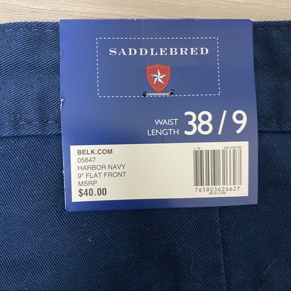 Saddlebred Navy Flat Front 9” Shorts NWT - Picture 4 of 4